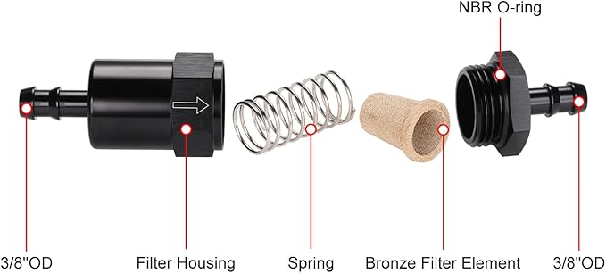 3/8" Billet Inline Fuel Filter 30 Micron Aluminum Black