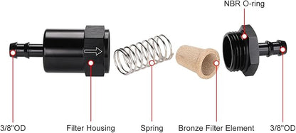 3/8" Billet Inline Fuel Filter 30 Micron Aluminum Black