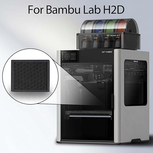 2Pcs H2D/H2S/H2C Air Filter Replacement with HEPA13 & Activated Carbon, 3D Printer Air Filter for Bambu Lab H2D/H2S/H2C, Reduce VOCs, PM2.5, UFP& Odors, Plug-and-Play Upgrade