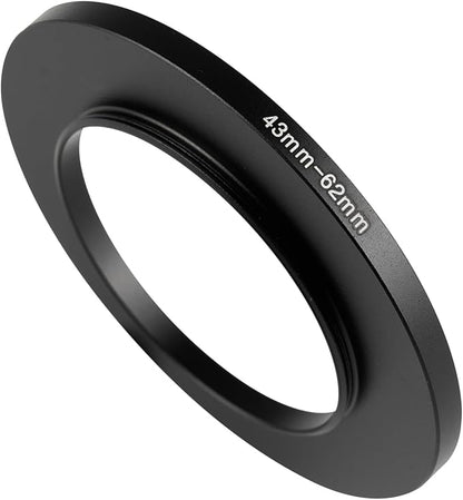43-62mm Metal Step-Up Ring Adapter Compatible with Mirrorless Cameras DSLR Lens, UV CPL ND Filter Thread Converter, Black