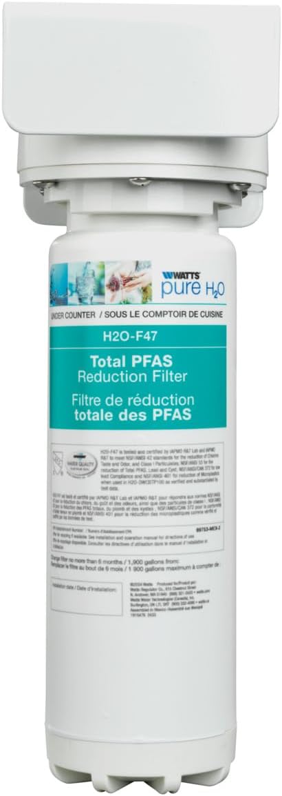 Watts Premier H2O-DWCBTP100 Single-Stage Total PFAS Reduction Under Counter Water Filtration System, Reduces Forever Chemicals, High Flow Rate 1.5 GPM, 1/4 Turn Quick Change, 1,900 Gallon Capacity