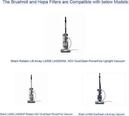 Brushroll & Hepa Foam Filters Compatible with Shark Rotator Duo Clean PowerFins LA500 LA500WM LA502 LA502NP Vacuum,Compares to Parts # 1483FC200 XHF320 & XFFK320