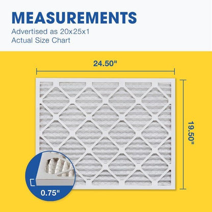 Aerostar 20x25x1 MERV 13 Pleated Air Filter, AC Furnace Air Filter, 12 Pack (Actual Size: 19 3/4" x 24 3/4" x 3/4")