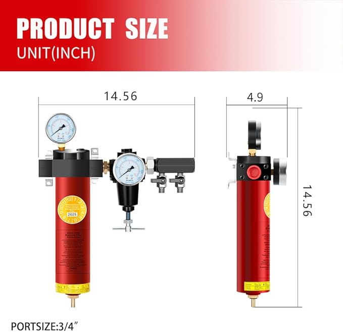 NANPU Z-R Air Filter Regultor– Sintered Filter, 3/4" NPT Inlet, 1/4" NPT Outlet Module, 0-230 psi Gauge, 127 CFM @ 6 bar, Metal Housing, Auto Drain (Z06-R-D)