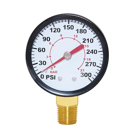 Joywayus Pressure Gauge 0 to 300 PSI Brass 1/4" Male NPT Thread Lower Mount, Multiple Function