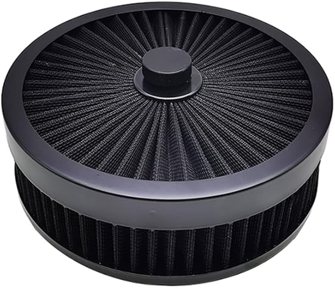 X-AVION Full Flow Round 9''X2'' Air Filter Assembly Kit Black Washable and Resuable Air Cleaner with Mounting Stud & Wing Nut Kit Air Cleaner for 4 Barrel Carburetor V8 Chevy Fοrd