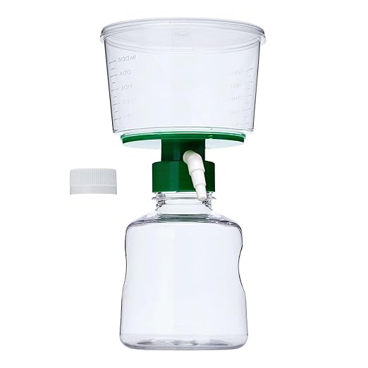 500ml Vacuum Filtration System, Disposable Sterile Vacuum Filter Units with CA Membrane, 0.22μm Pore Size, 90mm Diameter for Laboratory, Chemistry, Graduated, Individually Wrapped, Pack of 1
