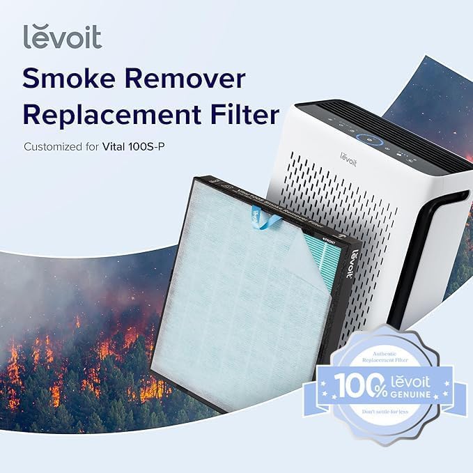 LEVOIT Vital 100S-P Air Purifier Smoke Remover Replacement Filter, Genuine 4-in-1 Air Filters, Supports HEPA Sleep Mode, High-Efficiency Activated Carbon, Vital 100S-RF-SR, Blue, 1 Pack