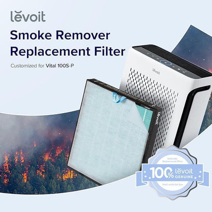 LEVOIT Vital 100S-P Air Purifier Smoke Remover Replacement Filter, Genuine 4-in-1 Air Filters, Supports HEPA Sleep Mode, High-Efficiency Activated Carbon, Vital 100S-RF-SR, Blue, 1 Pack