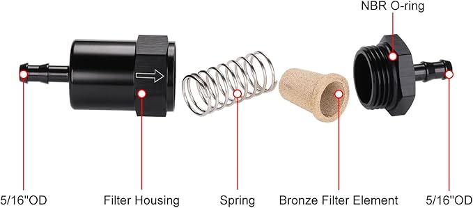 5/16" Billet Inline Fuel Filter 30 Micron Aluminum Black