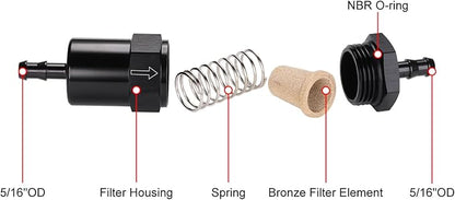 5/16" Billet Inline Fuel Filter 30 Micron Aluminum Black
