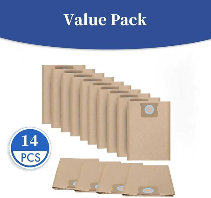 Pack14 DXVA19-4101 Vacuum Bags for DEWALT 6 to10 Gallon Shop Vac - Dust Collection Bags with Filter for DXV06P DXV09P DXV10P & Vacmaster VHBM,Replacement Parts BM08 Accessories Kit