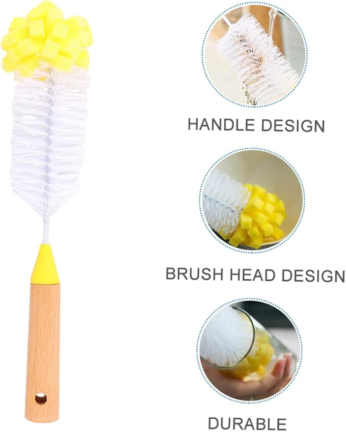 Natural Wood Handle Sponge Scrubber Tile Scrubber Brush Cleaner Kitchen Cleaning Tools Safe Odorless