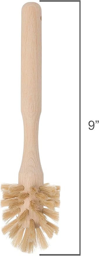 Redecker Bottle Brush Cleaner, Set of 2, Horsehair and Beechwood Handle for Vases, Pitchers, Mugs, and Baby Bottles, 8-3/4 Inch, Dense Natural Bristles - Wooden Bottle Brush