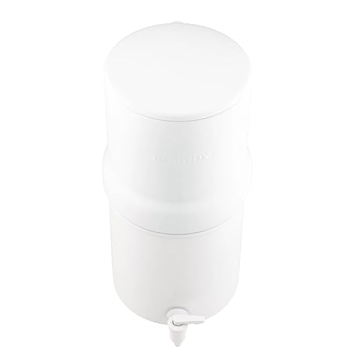 Boroux Compact Gravity-Fed Countertop Stainless Steel Water Filter System | 1.8 Gallons with 2 Authentic Black Foundation. Filters | Matte White