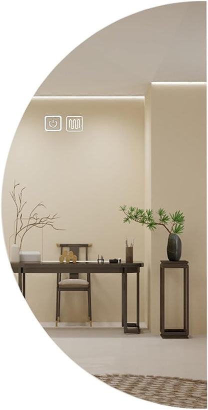 LED Bathroom Mirror with LED Lights, Wall Mounted Bathroom Mirror with Demister Pad and Touch Sensor Switch, Semicircle Illuminated Bathroom Mirror, 3-Color Dimmable(Left,13.8 * 27.6in/35 * 70cm)