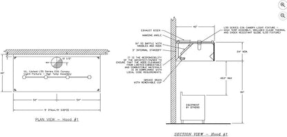 Commercial Kitchen Restaurant Duty Exhaust Hood, Wall Canopy Stainless Steel Exhaust Hood with Baffle Hood Filters, High Temperature Light Fixtures, and 16” Round Exhaust Riser (9" Long Hood)
