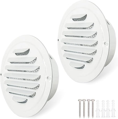 4 Inch Round Air Vent Covers,LouanXpert Stainless Steel Soffit Vent Covers Louvered Grille Cover Vent Flat Ducting Ventilation Air Outlet with Built-in Fine Mesh for House,Garage, RV(100mm - 2PCS)