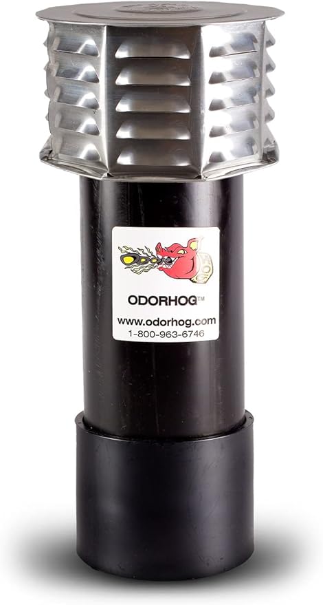OdorHog Metal Cap Slip On Vent Stack Pipe Filter 4" Black ABS, Removes Outdoor and Sewer Odor Problems (4.0-inch)