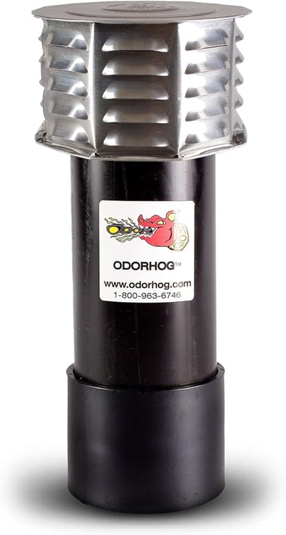 OdorHog Metal Cap Slip On Vent Stack Pipe Filter 4" Black ABS, Removes Outdoor and Sewer Odor Problems (4.0-inch)