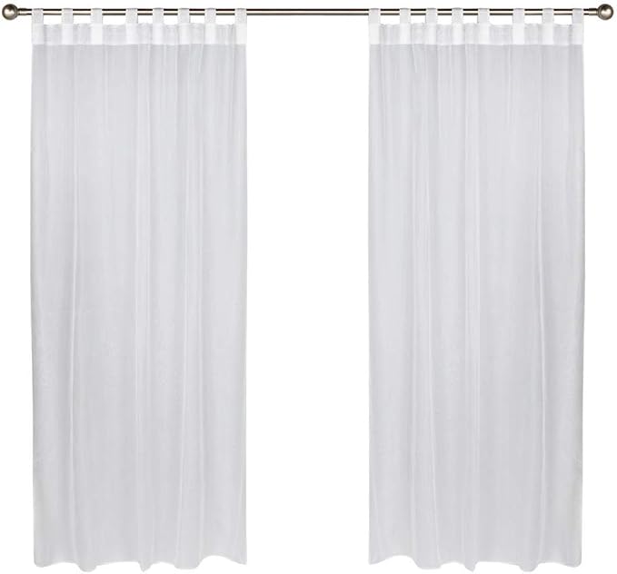 Outdoor De'cor Escape Waterproof Outdoor Sun Filtering Voile Tab Top Curtain, Patios, Gazebos, Privacy, Washable, Fade Resistant, 54" X 96", White