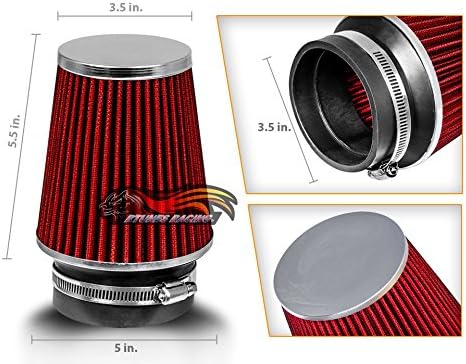 RED 3.5" 89 mm Inlet Narrow Air Cone Replacement Performance Washable Clamp-On Dry Air Filter