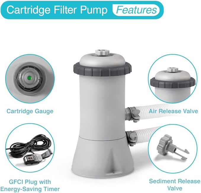 INTEX C1000 Krystal Clear Cartridge Filter Pump for Above Ground Pools: 1000 GPH Pump Flow Rate – Improved Circulation and Filtration – Easy Installation – Improved Water Clarity – Easy-to-Clean
