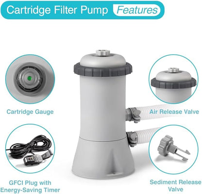 INTEX C1000 Krystal Clear Cartridge Filter Pump for Above Ground Pools: 1000 GPH Pump Flow Rate – Improved Circulation and Filtration – Easy Installation – Improved Water Clarity – Easy-to-Clean