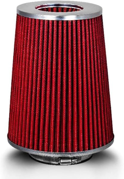 RED 4 inch 102 mm Inlet Truck Air Cone Replacement Performance Washable Clamp-On Dry Air Filter (8" Tall)