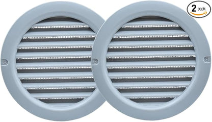 VENTS-US - 4" Round Plastic Vent Cover in Light Grey with Built-in Insect Screen Mesh and Flange for Air Supply or Exhaust Air Applications - Compatible with 4 Inch Diameter Ducts (2-Pack)