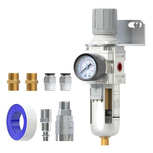 AIRZOE 1/2" NPT Air Filter Regulator Combo Piggyback,5 Micron Brass Element, Semi-Auto Drain,Air Pressure Regulator AW4000-04,0-145 psi Gauge