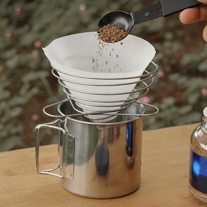 Cabilock Foldable Stainless Steel Coffee Filter Dripper Portable Cone Funnel Reusable Accessory Compact Coffee Maker Filter for Daily Household Use