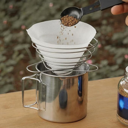 Cabilock Foldable Stainless Steel Coffee Filter Dripper Portable Cone Funnel Reusable Accessory Compact Coffee Maker Filter for Daily Household Use