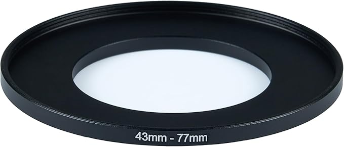 43mm Lens to 77mm Camera Lens Adapter 43mm to 77mm Step Up Ring Adapter Ring for All Brands of UV ND CPL, Comes with 2 Packs of high-end Lens Wiping Cloth (43-77mm)