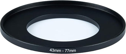43mm Lens to 77mm Camera Lens Adapter 43mm to 77mm Step Up Ring Adapter Ring for All Brands of UV ND CPL, Comes with 2 Packs of high-end Lens Wiping Cloth (43-77mm)