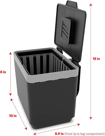Glad Compost Bin for Kitchen, 1.5 Gallon | Plastic Container with Removable Inner Basket, Bag Storage Holder, and Carbon Odor Blocking Filters, Gray