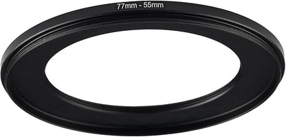 77mm to 55mm Step Up Ring Filter Adapter Black Metal Step up Adapter Rings Compatible with All Brand UV CPL ND Camera Lens Filter Step Down Ring (77mm-55mm)