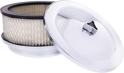 United Pacific S1106 Chrome 6 ⅜ inch Air Cleaner Assembly, Low Profile, Die-Cast Chrome Plated Wing Nut, Filter Included – One Air Cleaner Assembly