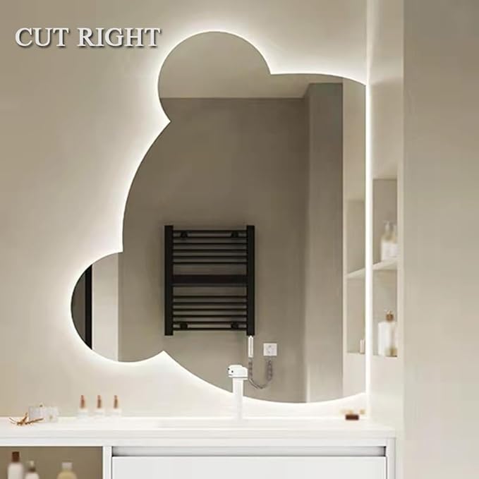 LTSRLL LED Vanity Mirror Cute Bear Decorative Mirror for Bathroom & Dressing Tabler Backlight Wall Mirror with 3 Color Dimmable Light Demister Pad Human Body Sensor Switch(Cut Right,60cmx75cm)