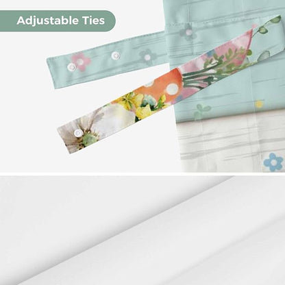 Easter Tie Up Valance Curtains for Windows, Kitchen Curtains Window Shades, Spring Rabbit Ears Foot Flowers Eggs Green Wooden Light Filtering Roman Curtain Valances for Bedroom/Bathroom/Cafe 60"x18"