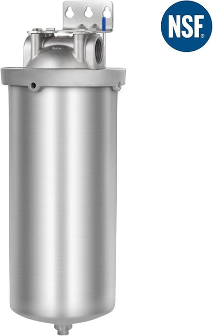 Amwater NSF/ANSI 42 Certification Big+ Stainless Steel Filter Housing for 10”Length,4.5"OD Filter Cartridge(10" C Housing-1.5NPT)