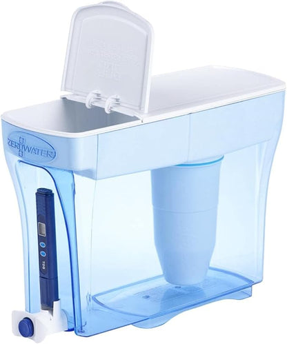 ZeroWater 30 Cup Ready-Pour 5-stage Water Filter Dispenser, NSF Certified To Reduce Lead, Other Heavy Metals And PFOA/PFOS, White And Blue