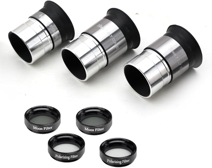 Complete Telescope Eyepiece Set - Multi-Coated Optics - 1.25 inch Eyepiece Set with 4mm, 10mm, 20mm Lenses, 5X Barlow Lens, 2 Moon Filters, 2 Polarizing Filters