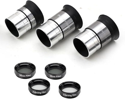 Complete Telescope Eyepiece Set - Multi-Coated Optics - 1.25 inch Eyepiece Set with 4mm, 10mm, 20mm Lenses, 5X Barlow Lens, 2 Moon Filters, 2 Polarizing Filters