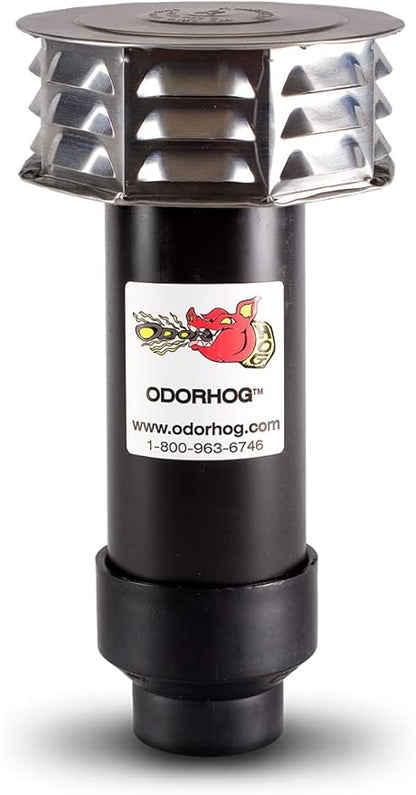 OdorHog Metal Cap Slip On Vent Stack Pipe Filter 2" Black ABS, Removes Outdoor and Sewer Odor Problems (2.0-inch)