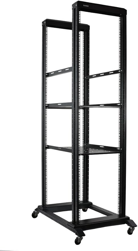 Raising Electronics Server Rack Open Frame Rack 4 Post 19 inch Adjustable Server/Audio Rack Cold Rolled Steel with 3 Shelves (42U,24Depth)
