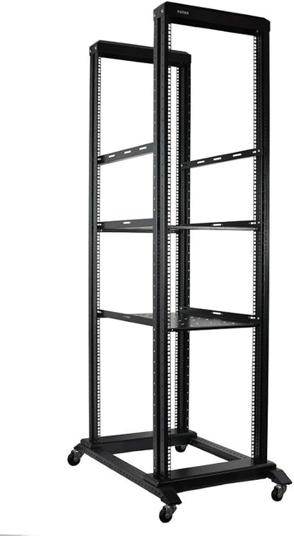 Raising Electronics Server Rack Open Frame Rack 4 Post 19 inch Adjustable Server/Audio Rack Cold Rolled Steel with 3 Shelves (42U,24Depth)