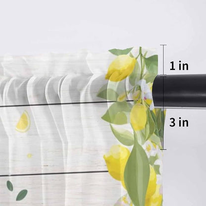 Lemon Dwarfs Sheer Valance Curtains, Gnome Green Leaf Wood Striped Black Plaid Light Filtering Kitchen Valances Rod Pocket Voile Curtain Window Treatment for Bedroom/Living Room/Basement 60Wx18L