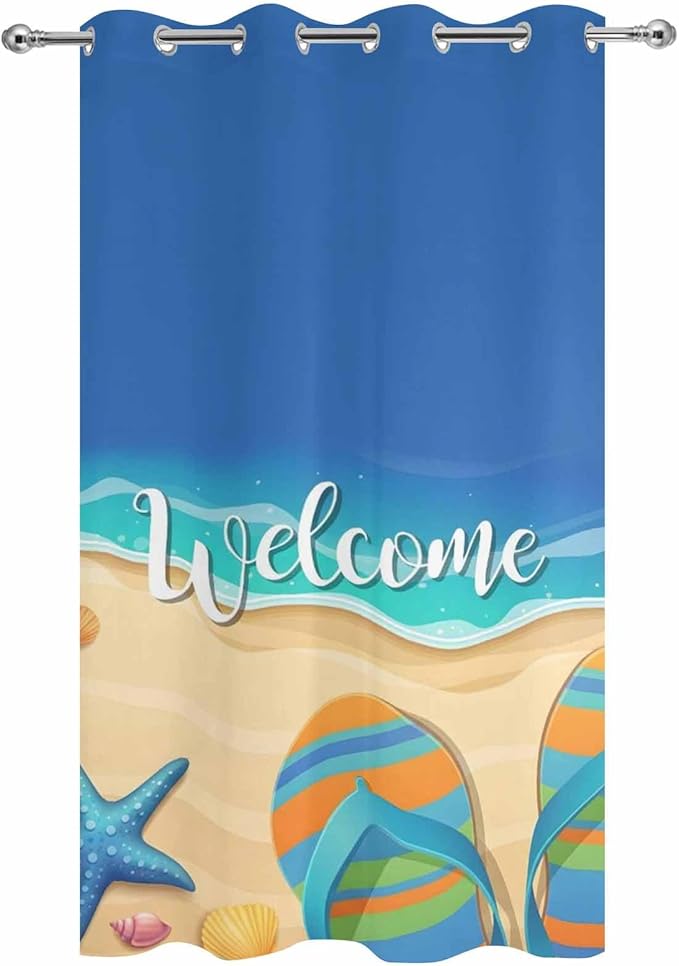 Summer Outdoor Curtains for Patio Beach Slippers Plumeria Waterproof Outside Curtains with Grommet Top Weatherproof Curtain for Cabana Pergola Gazebo, 1 Panel, 54" W x 84" L