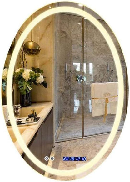 Oval LED Bathroom Mirror Wall Makeup Mirrors Shaving Mirror with Lights and Demister Pad Time Display (Color : Warm Light Size : 600 * 800mm) (Warm Light 600 * 800mm)